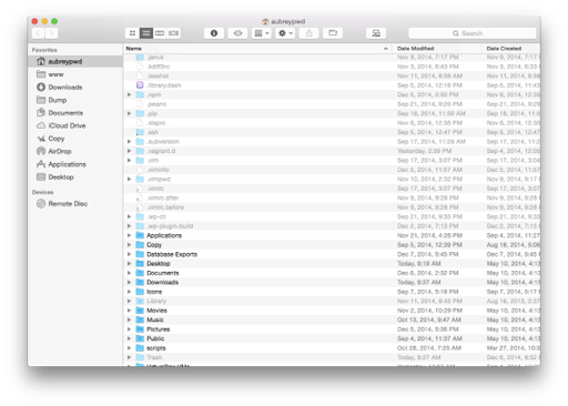 Finder View of Hidden Files