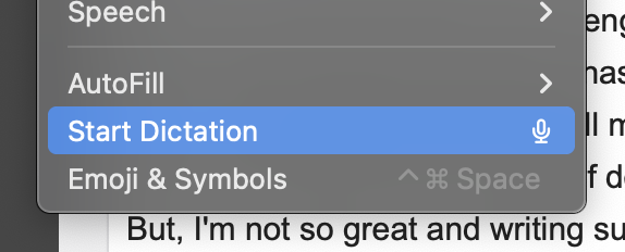 Start Dictation option on macOS.