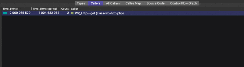 Screenshot of using QCacheGrind to examine a long running process.